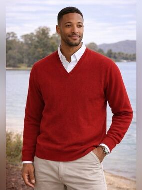 Saddles Lambswool Sweater XL Red V Neck Mens Vintage Wool Knit Classic